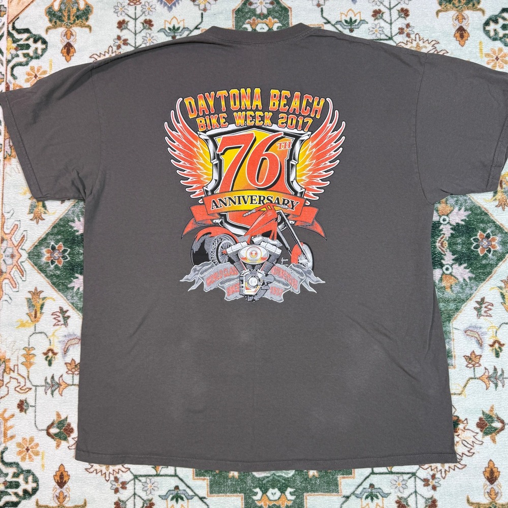 Daytona Beach Bike Week 76 T Shirt Gildan XL‎ Gray Mens Biker
